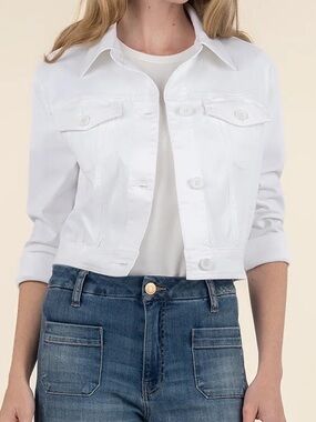 Kut from the Kloth NWOT Rumi Jacket XL White Cropped Denim Button Front